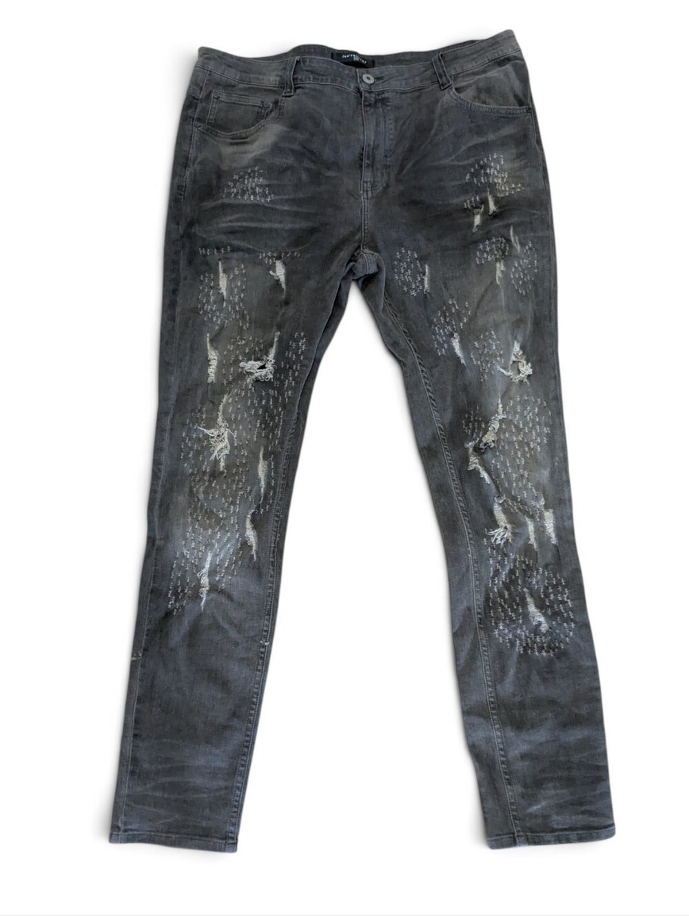 Serenede Slim Fit Skinny Jeans Men's 40x32 Distressed Gray Denim Grunge Goth